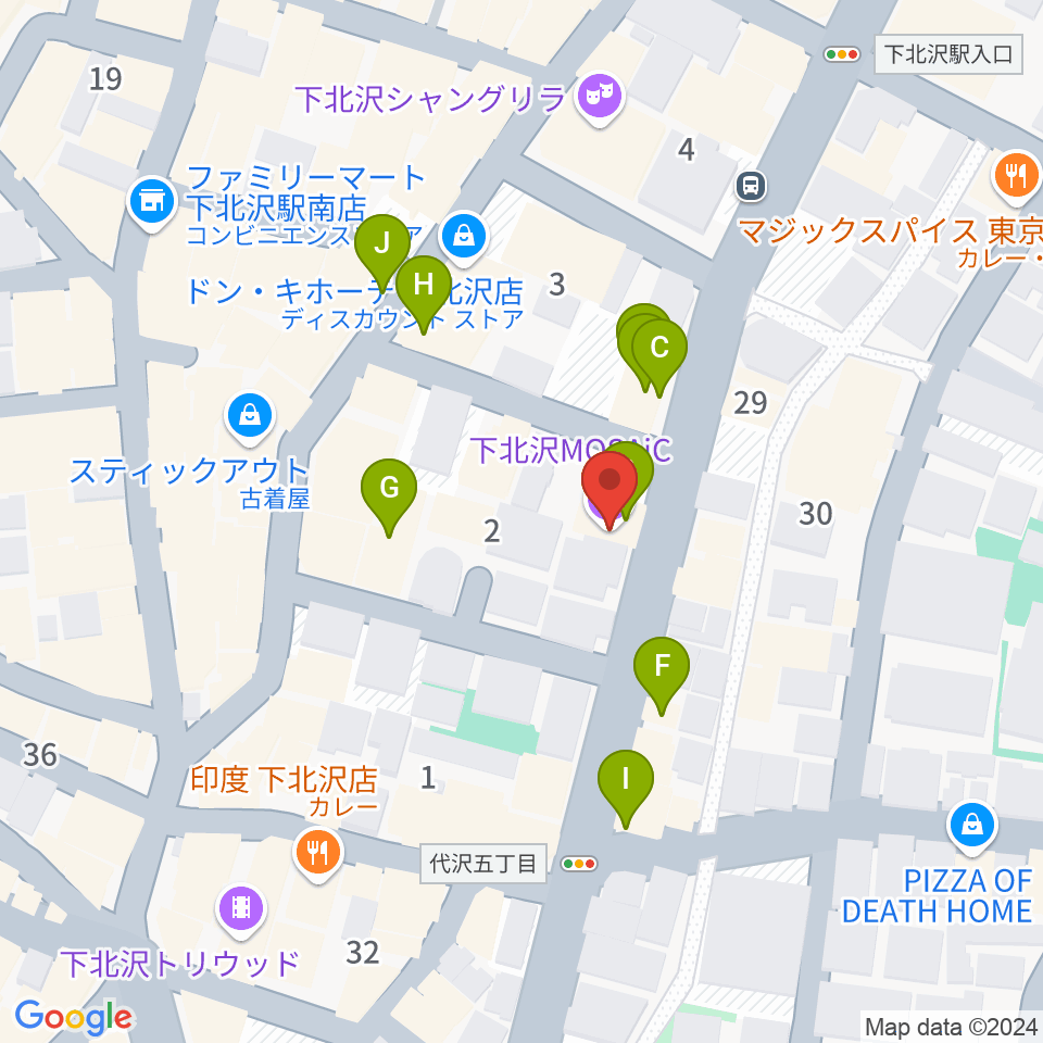 下北沢MOSAiC周辺のファミレス・ファーストフード一覧地図