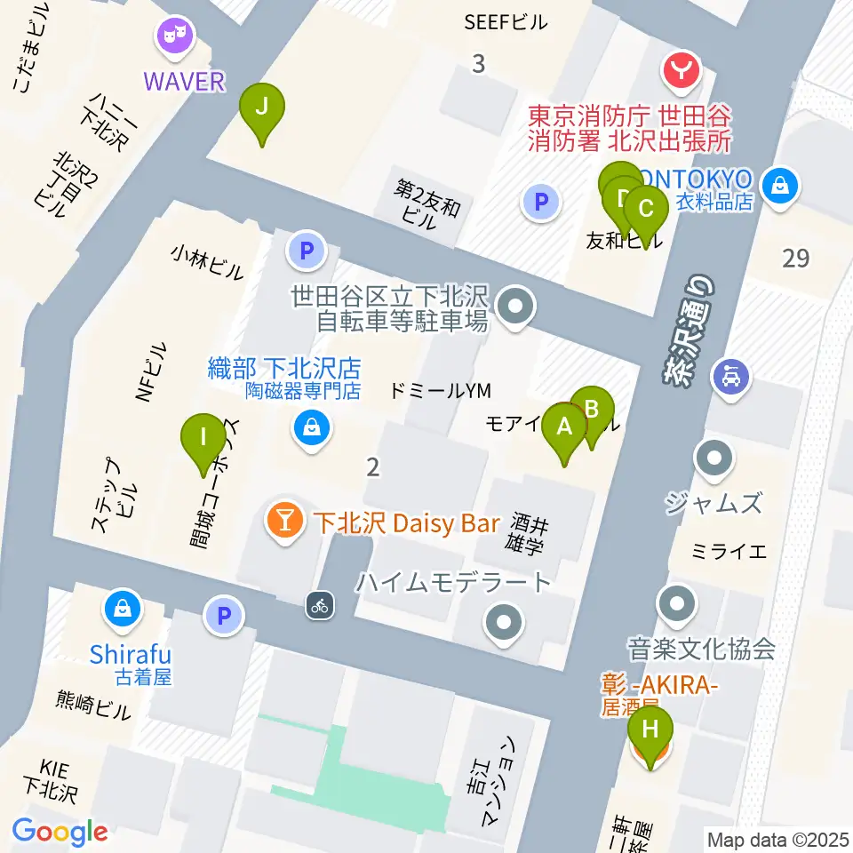 下北沢MOSAiC周辺のファミレス・ファーストフード一覧地図