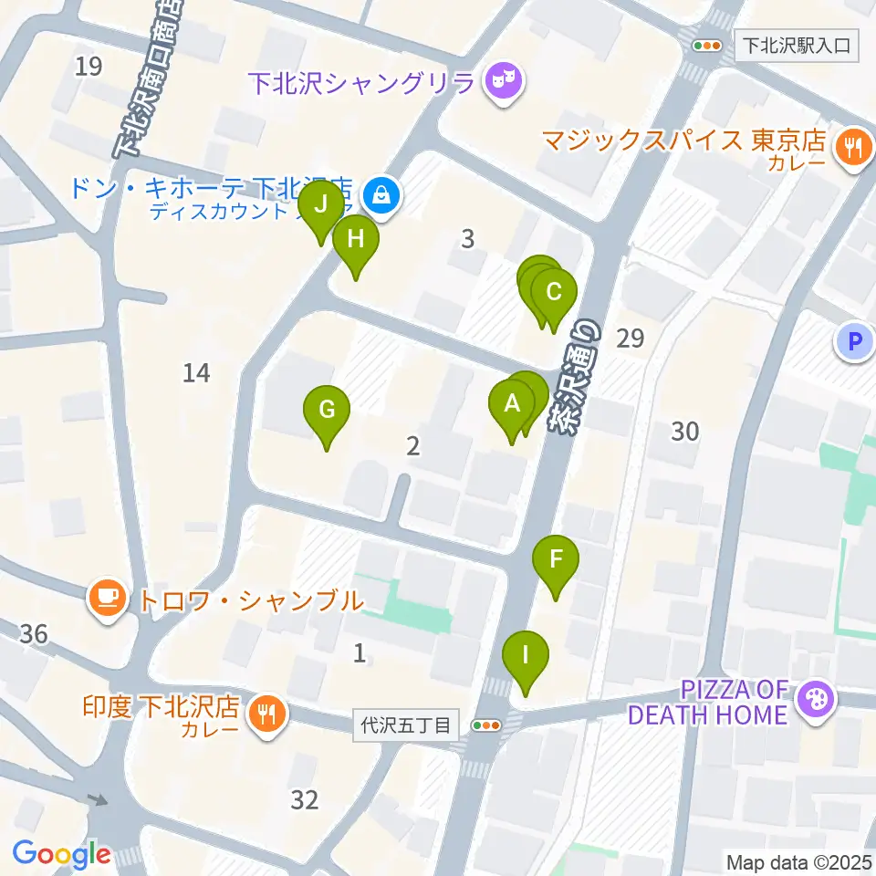 下北沢MOSAiC周辺のファミレス・ファーストフード一覧地図