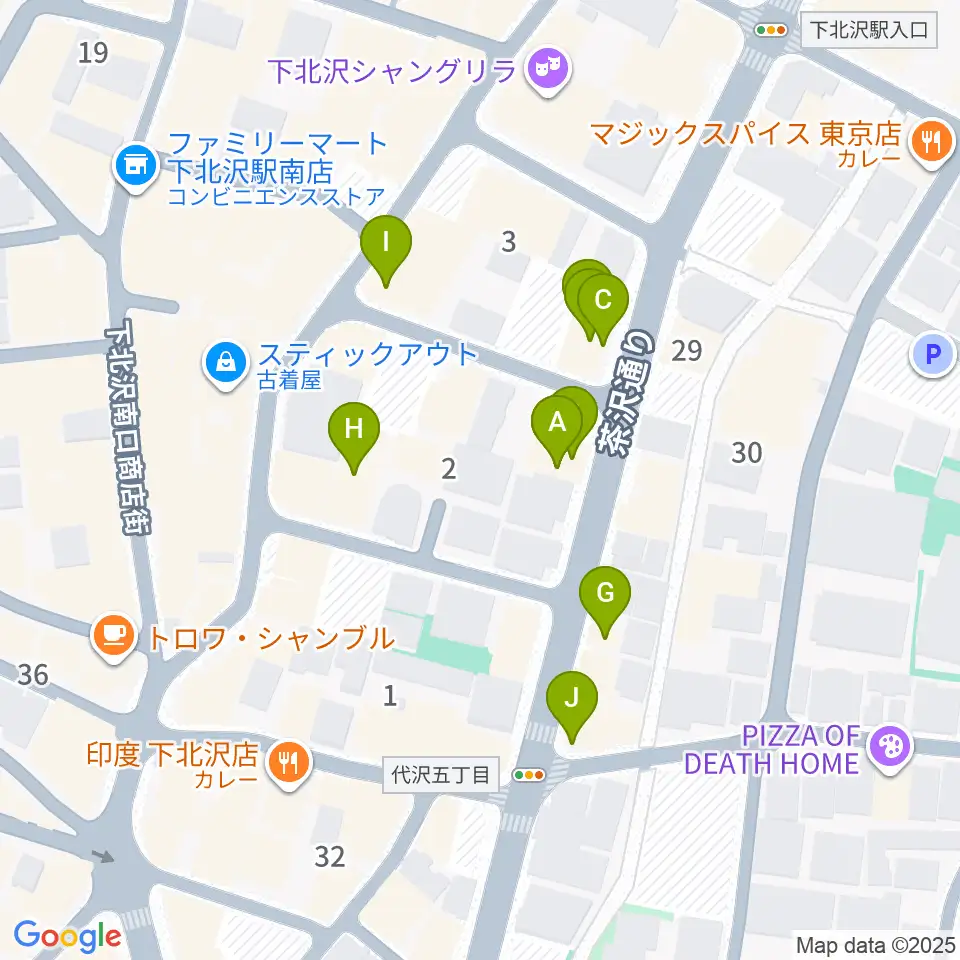 下北沢MOSAiC周辺のファミレス・ファーストフード一覧地図