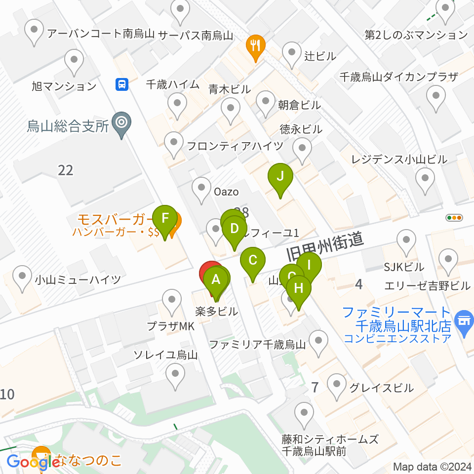 千歳烏山TUBO周辺のファミレス・ファーストフード一覧地図