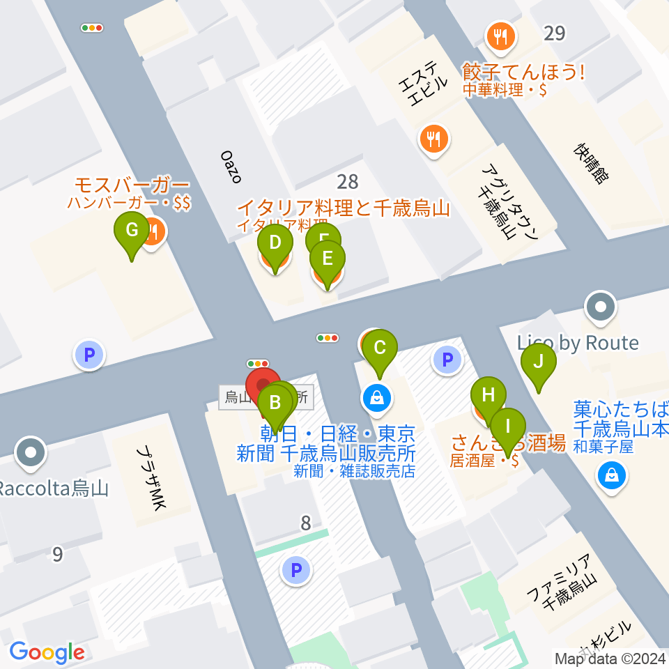 千歳烏山TUBO周辺のファミレス・ファーストフード一覧地図