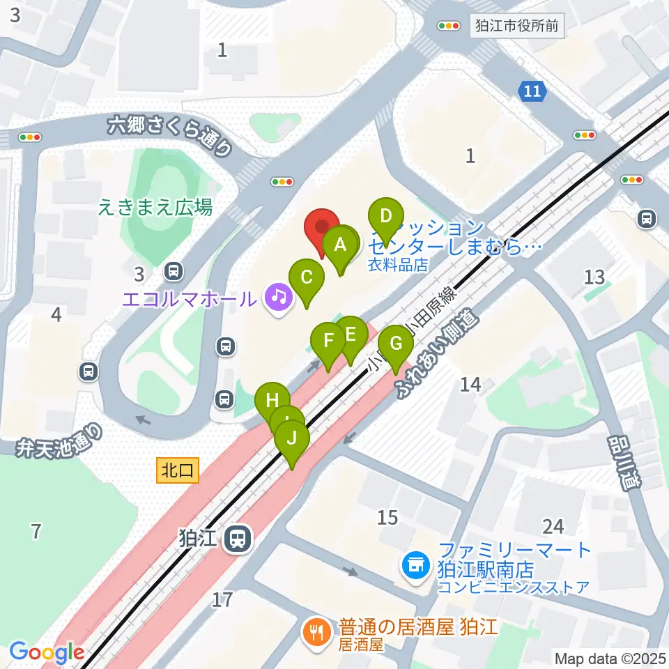 狛江エコルマホール周辺のファミレス・ファーストフード一覧地図