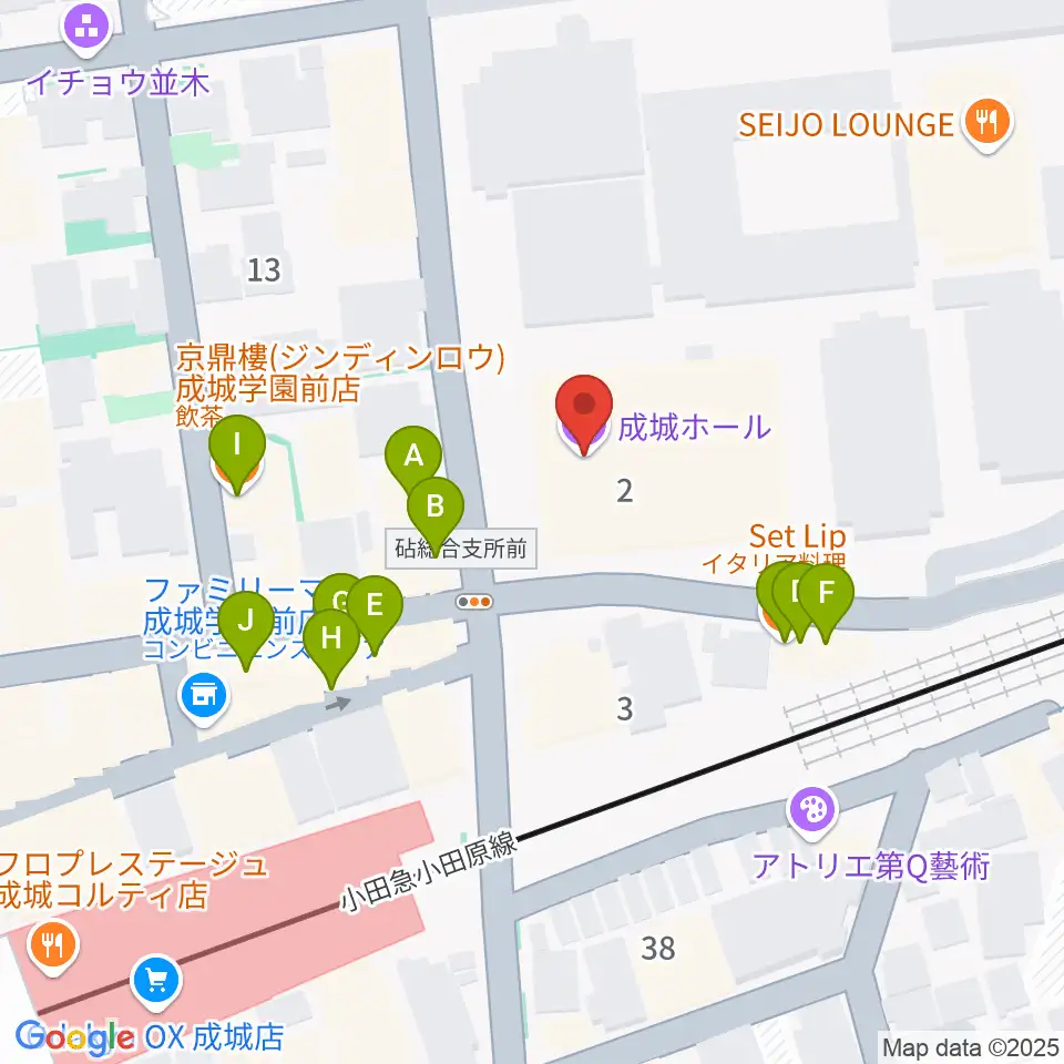 成城ホール周辺のファミレス・ファーストフード一覧地図