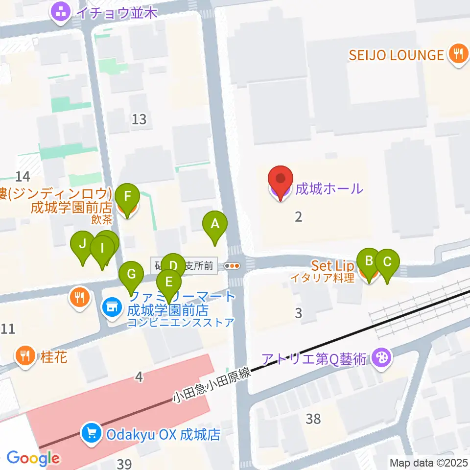 成城ホール周辺のファミレス・ファーストフード一覧地図