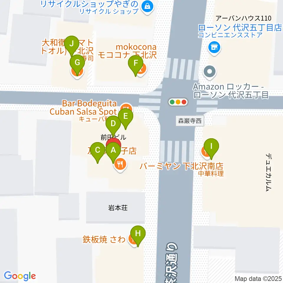 下北沢ビッグマウス周辺のファミレス・ファーストフード一覧地図
