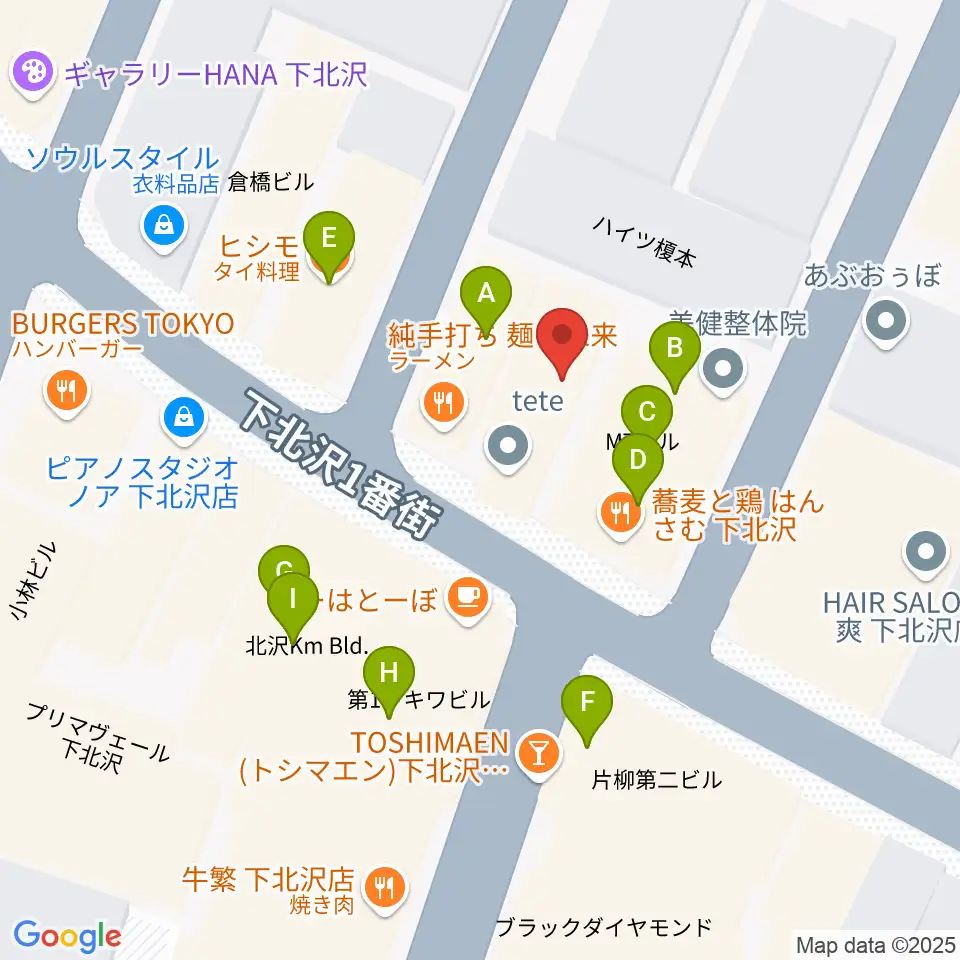 下北沢アーチスト周辺のファミレス・ファーストフード一覧地図