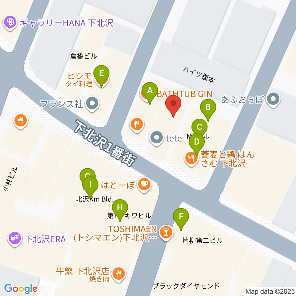 下北沢アーチスト周辺のファミレス・ファーストフード一覧地図