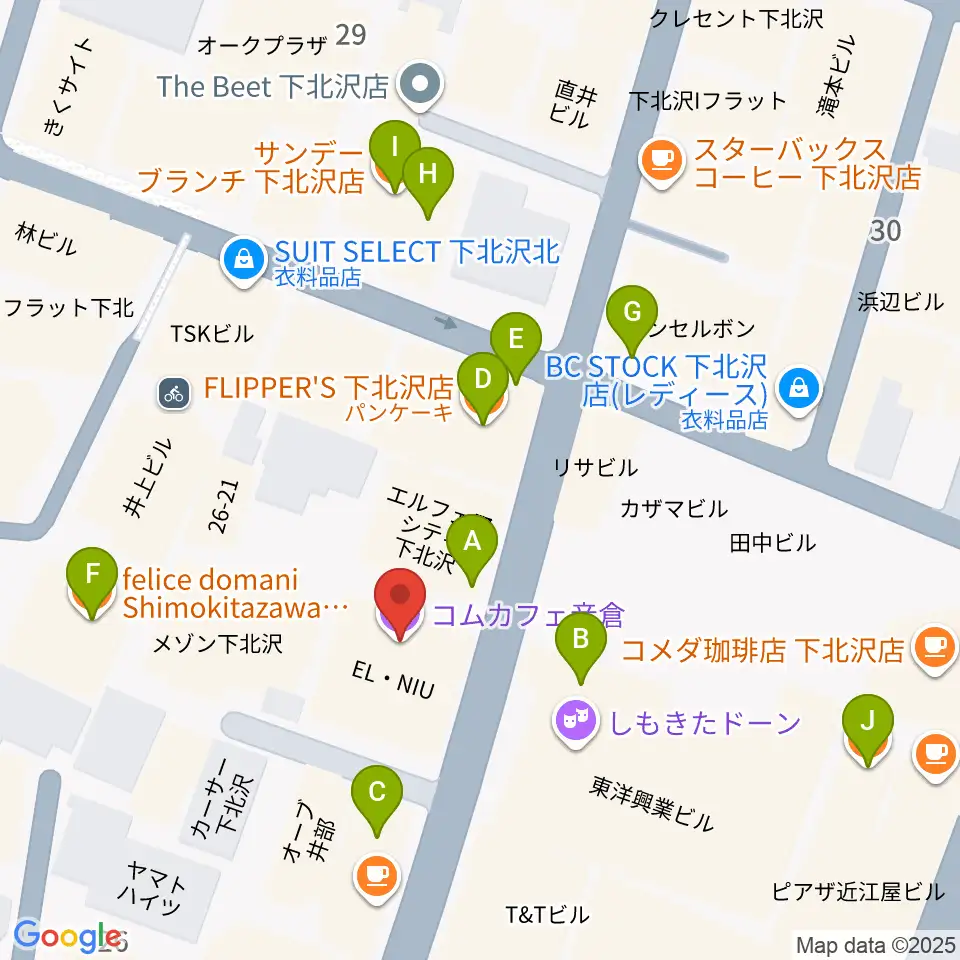 コムカフェ音倉周辺のファミレス・ファーストフード一覧地図