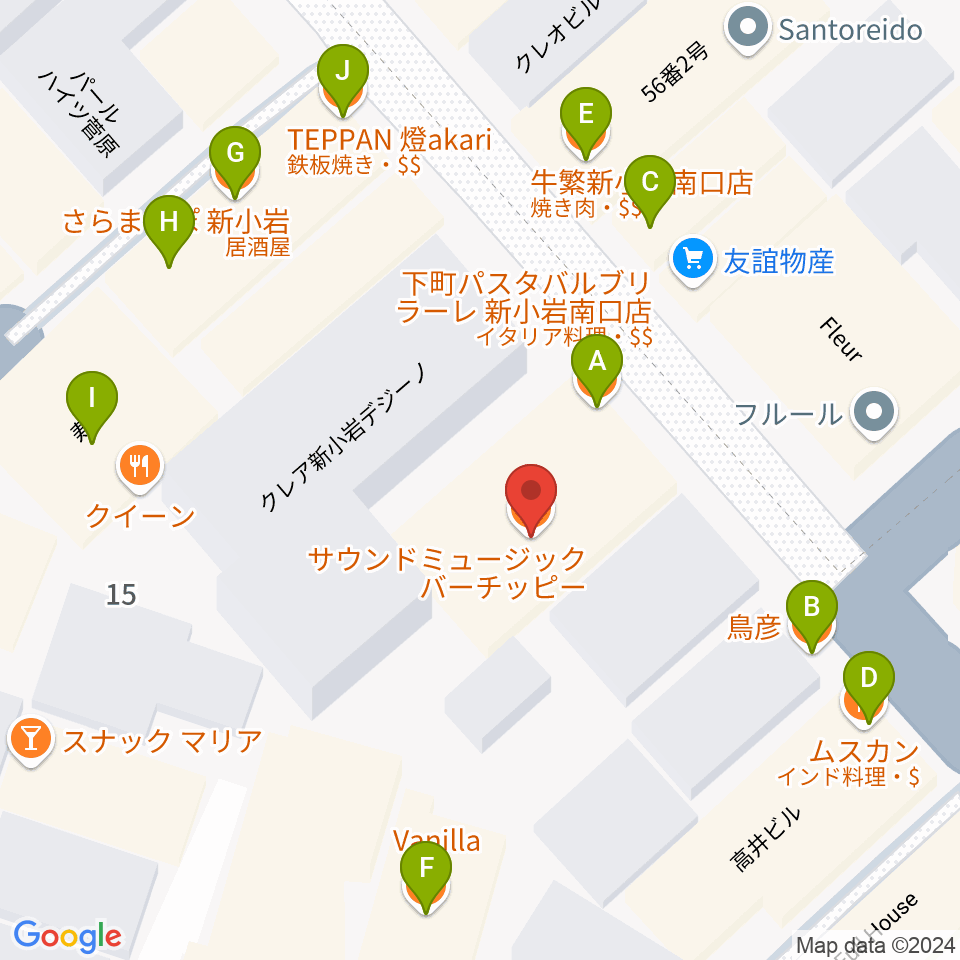 新小岩チッピー周辺のファミレス・ファーストフード一覧地図