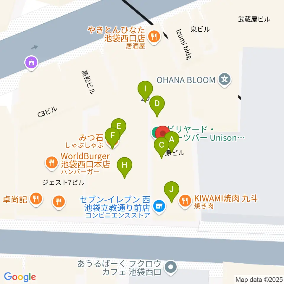 池袋フラットファイブ周辺のファミレス・ファーストフード一覧地図