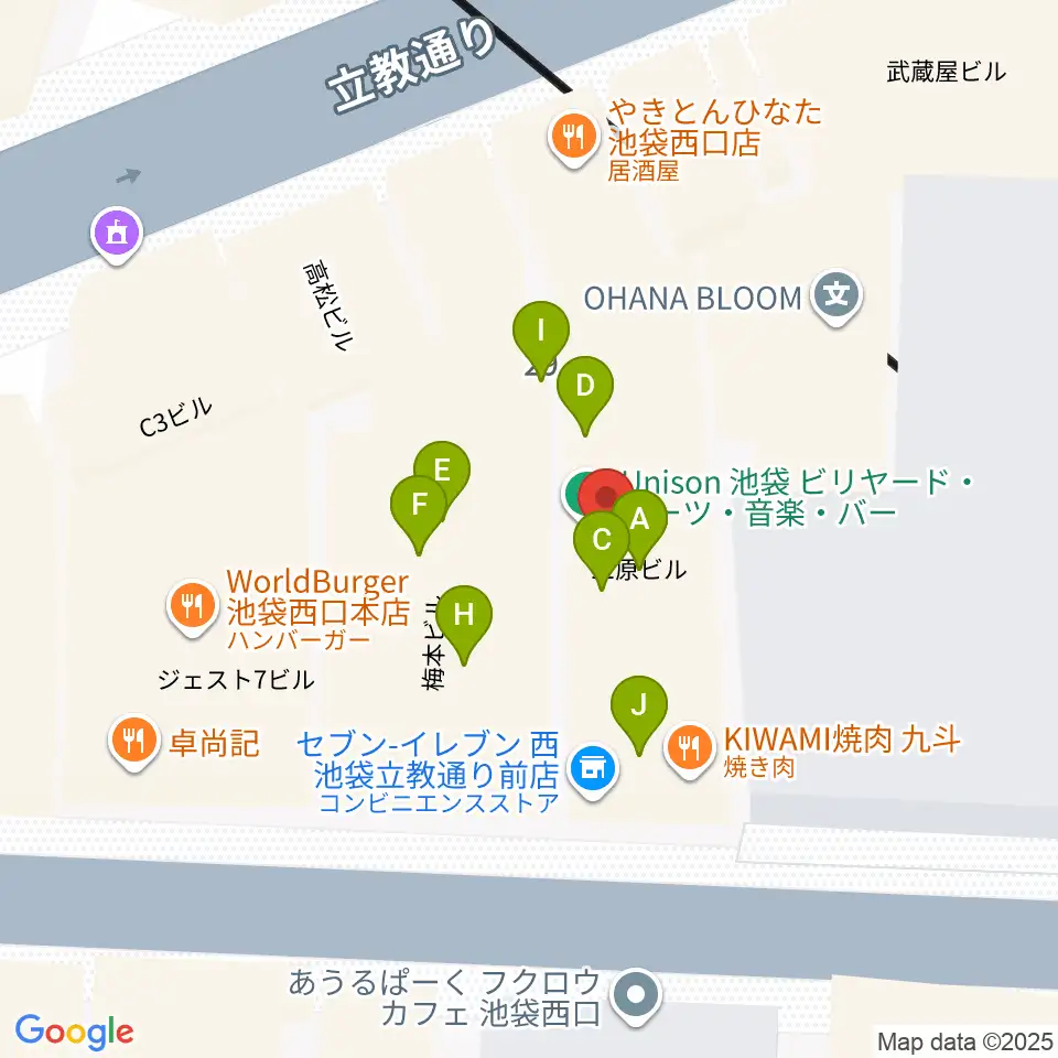 池袋フラットファイブ周辺のファミレス・ファーストフード一覧地図