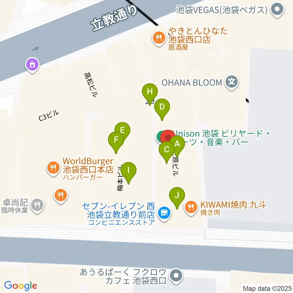 池袋フラットファイブ周辺のファミレス・ファーストフード一覧地図