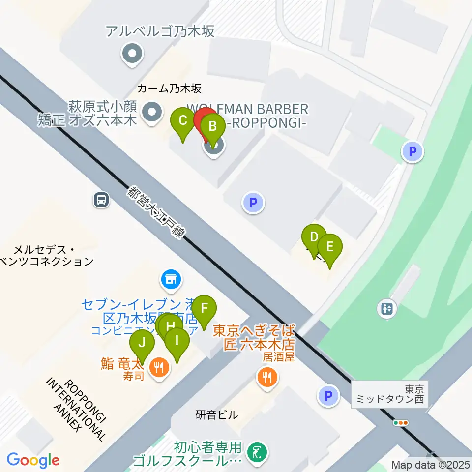 六本木オールオブミークラブ周辺のファミレス・ファーストフード一覧地図