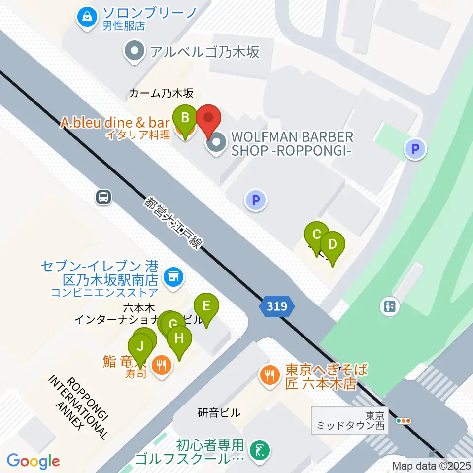 六本木オールオブミークラブ周辺のファミレス・ファーストフード一覧地図