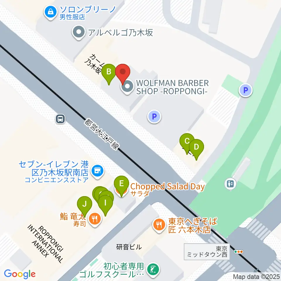 六本木オールオブミークラブ周辺のファミレス・ファーストフード一覧地図