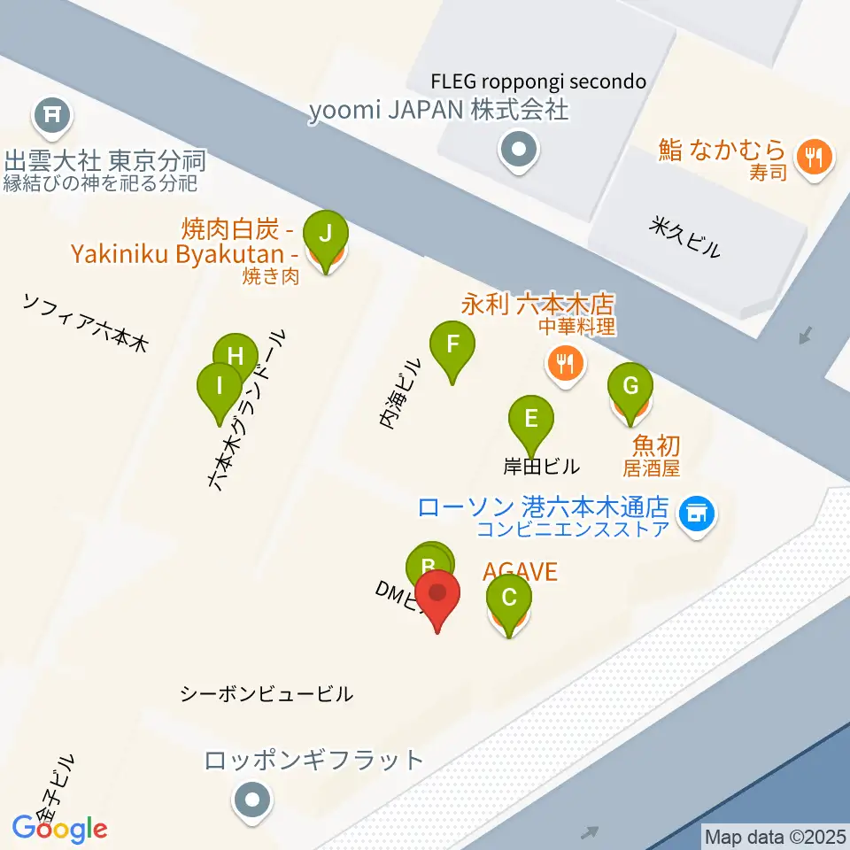 六本木マイスコッチ周辺のファミレス・ファーストフード一覧地図