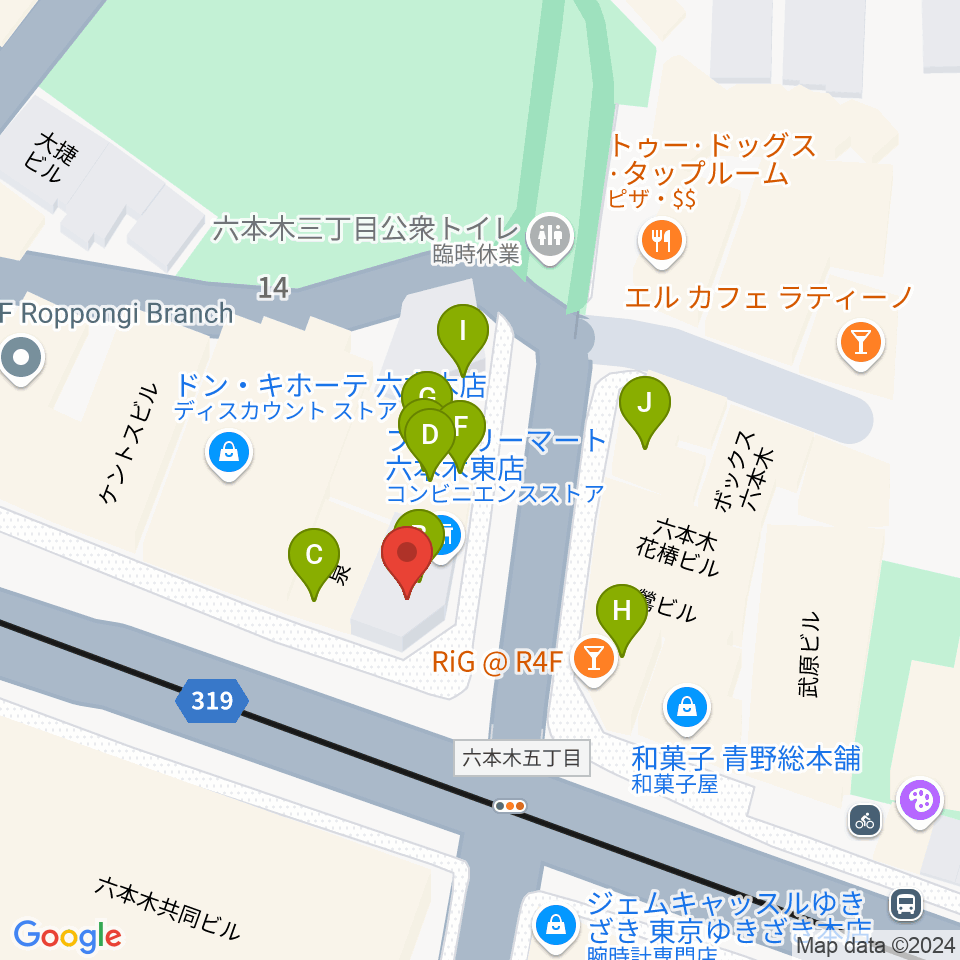 六本木Piano Bar IZUMI周辺のファミレス・ファーストフード一覧地図