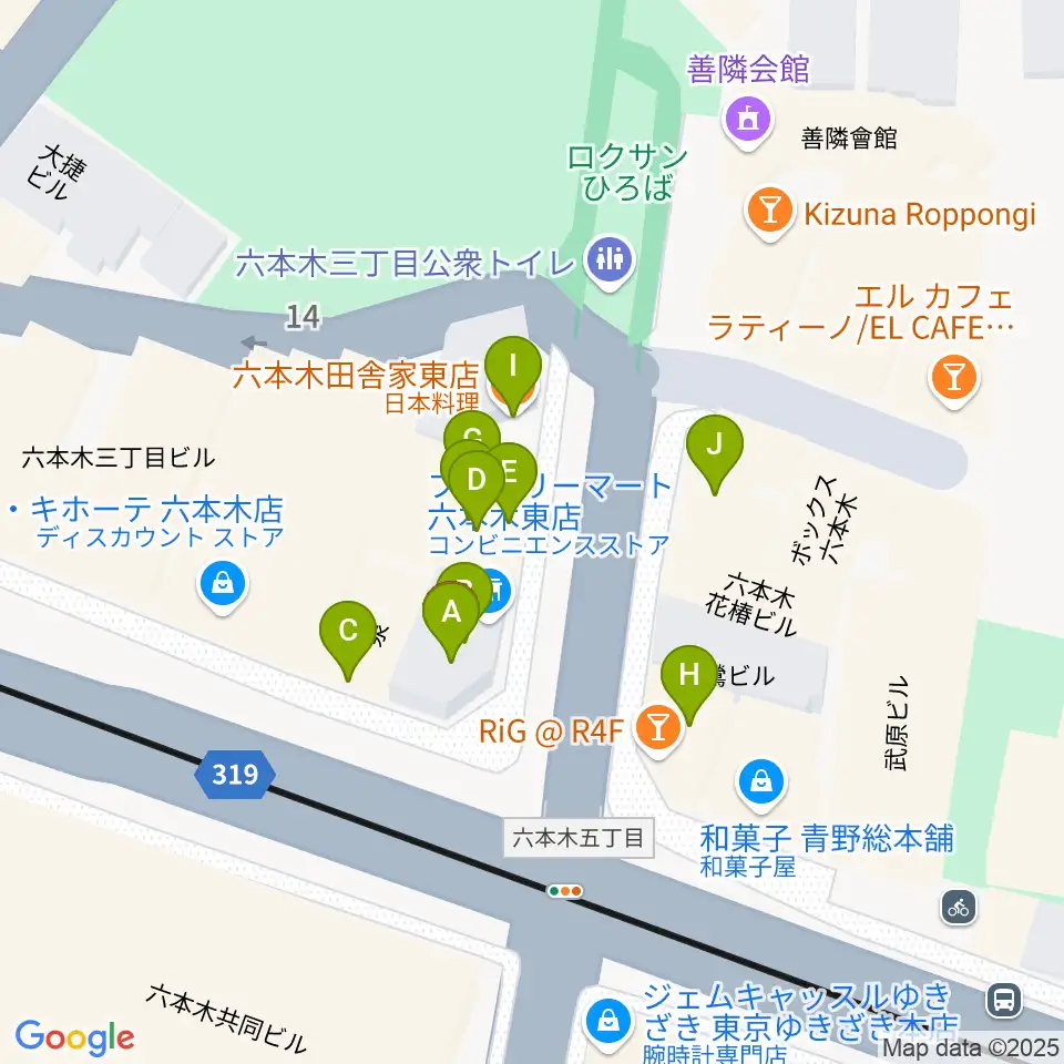 六本木Piano Bar IZUMI周辺のファミレス・ファーストフード一覧地図