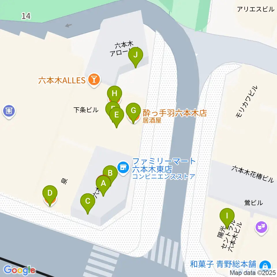 六本木Piano Bar IZUMI周辺のファミレス・ファーストフード一覧地図