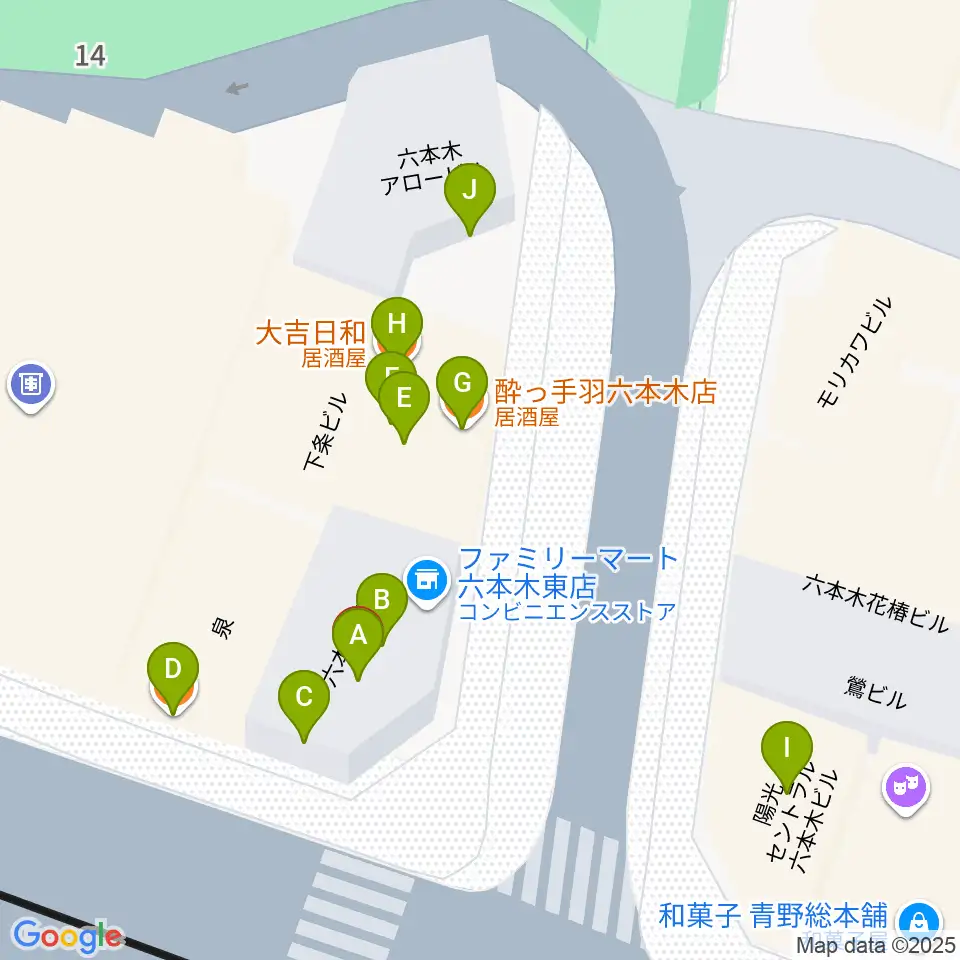 六本木Piano Bar IZUMI周辺のファミレス・ファーストフード一覧地図