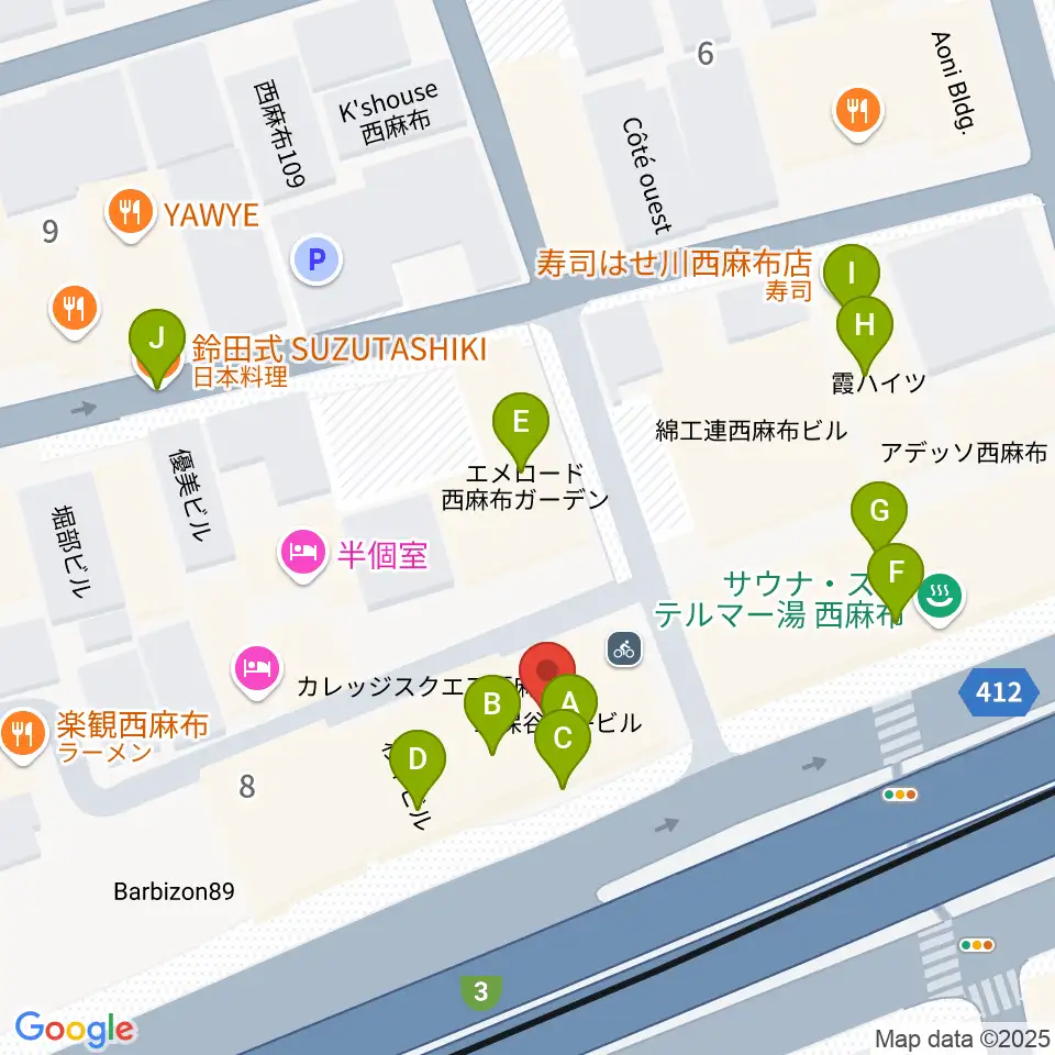 西麻布 新世界周辺のファミレス・ファーストフード一覧地図