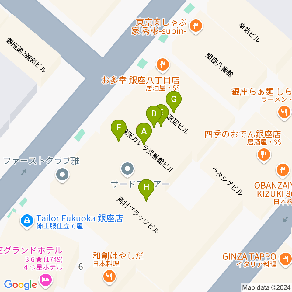 銀座シグナス周辺のファミレス・ファーストフード一覧地図