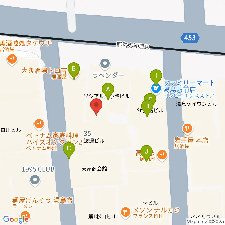 湯島カスター周辺のファミレス・ファーストフード一覧地図