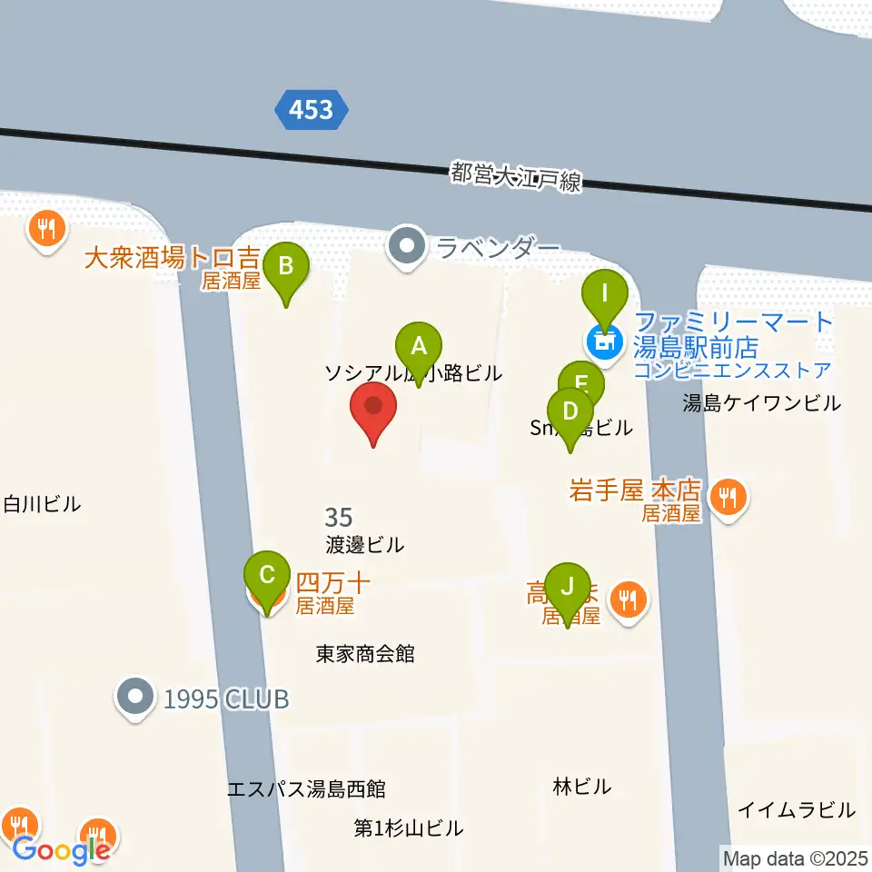 湯島カスター周辺のファミレス・ファーストフード一覧地図