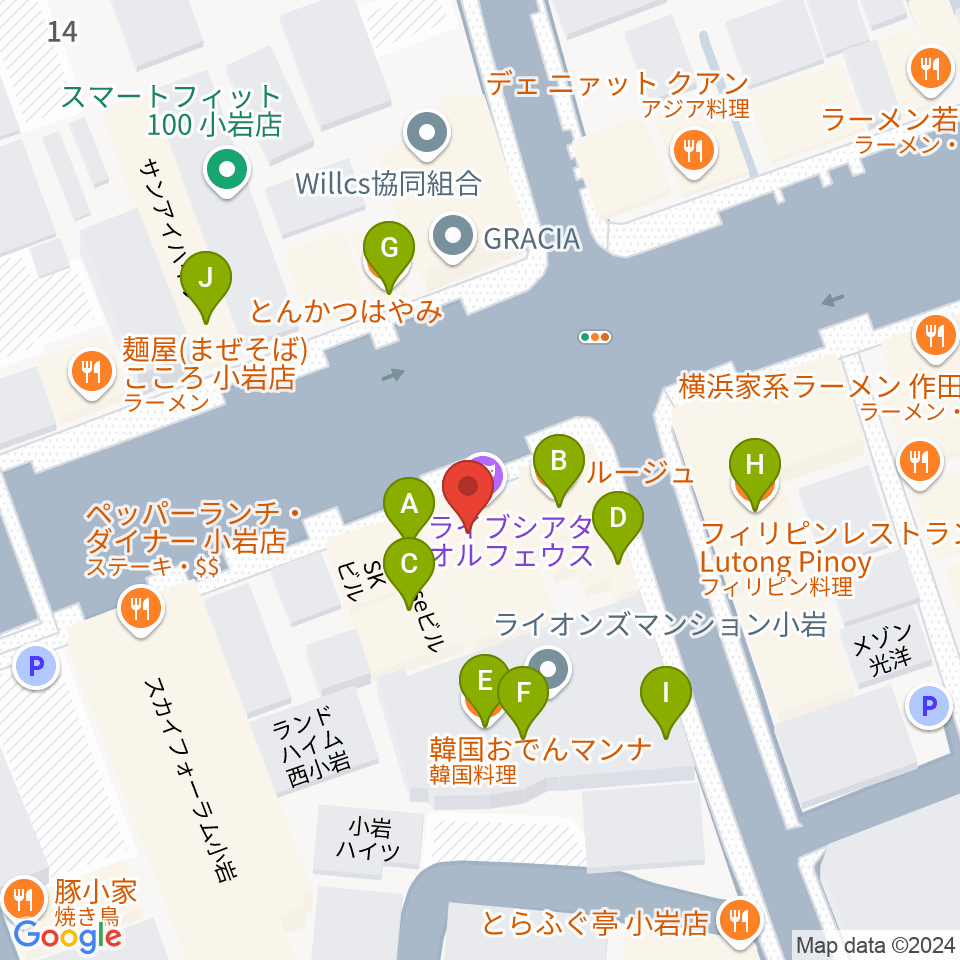 小岩オルフェウス周辺のファミレス・ファーストフード一覧地図