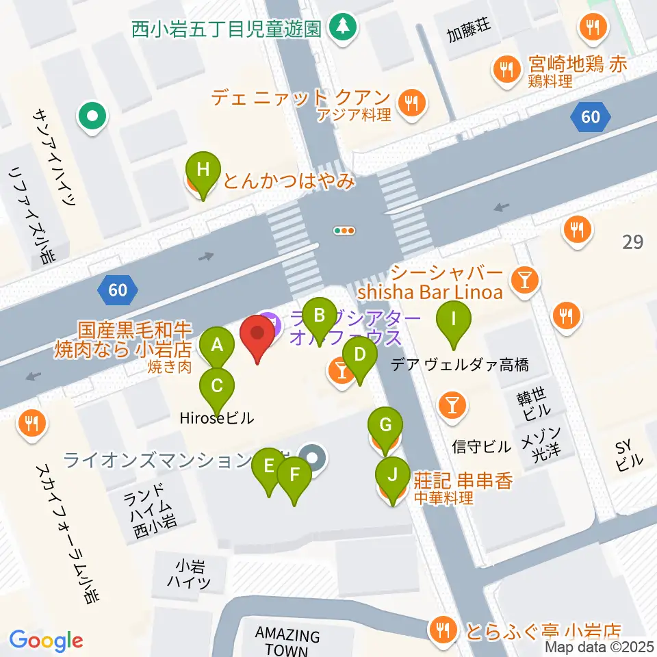 小岩オルフェウス周辺のファミレス・ファーストフード一覧地図