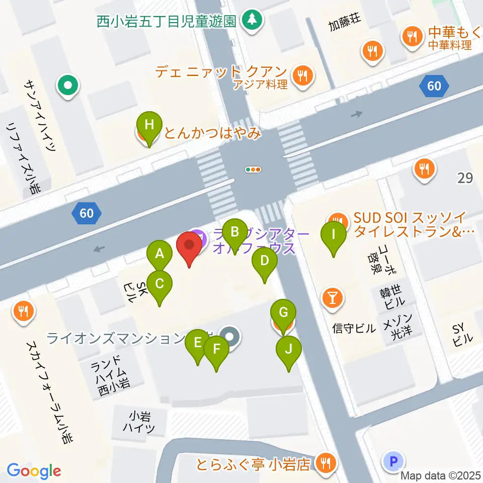 小岩オルフェウス周辺のファミレス・ファーストフード一覧地図