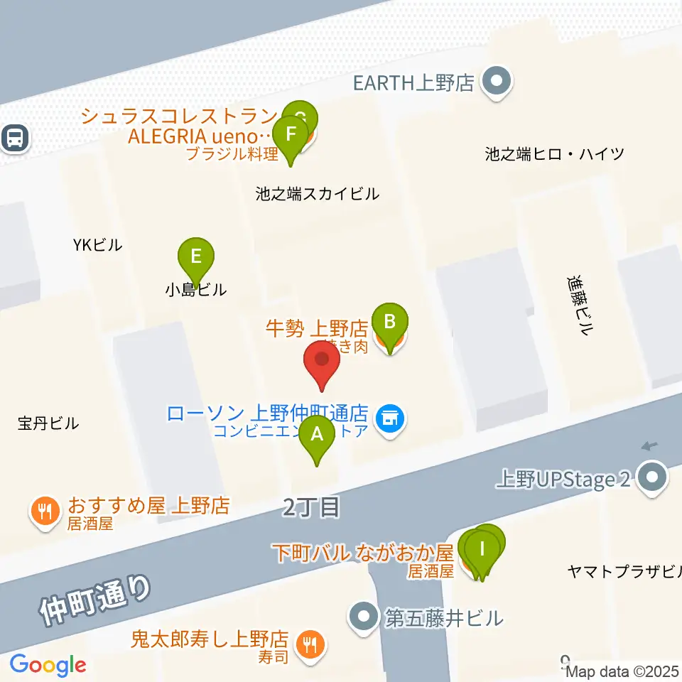 上野ANTON STUDIO周辺のファミレス・ファーストフード一覧地図