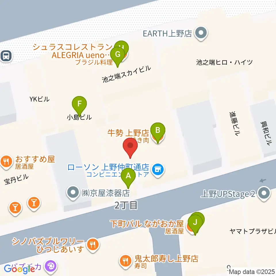 上野ANTON STUDIO周辺のファミレス・ファーストフード一覧地図
