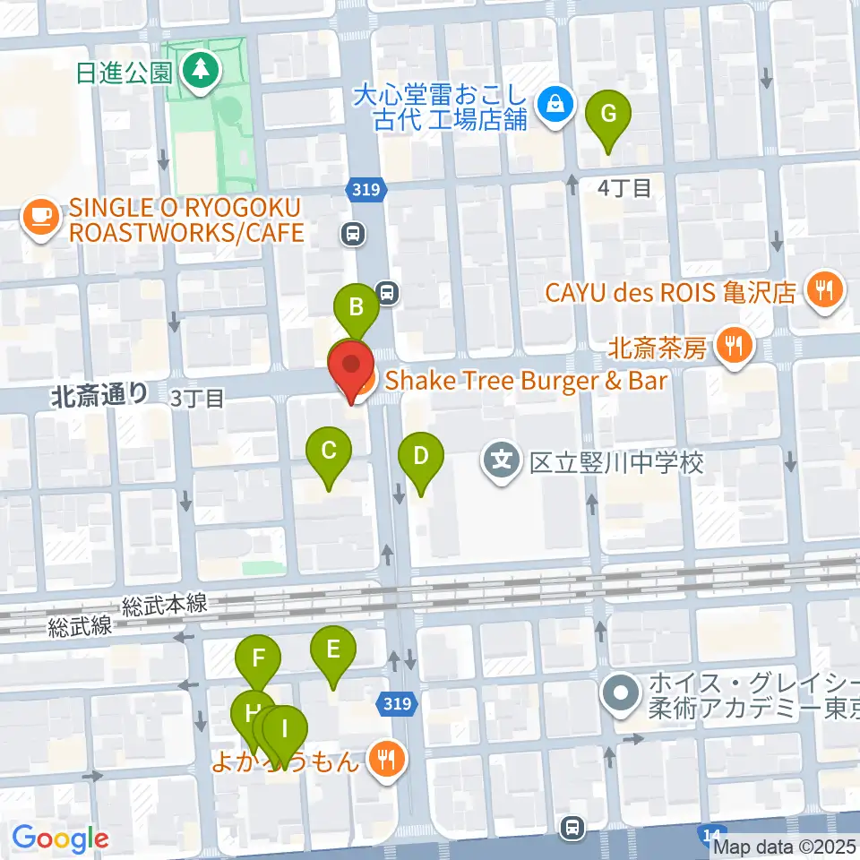 錦糸町J-flow周辺のファミレス・ファーストフード一覧地図