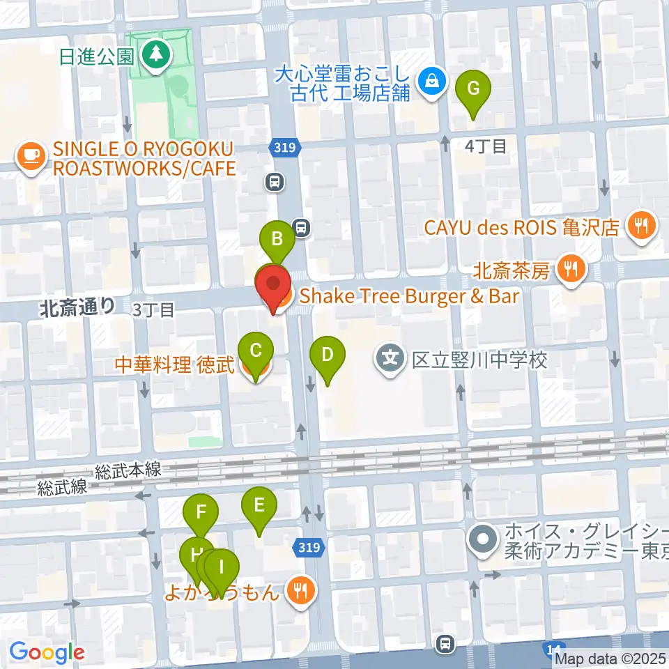 錦糸町J-flow周辺のファミレス・ファーストフード一覧地図