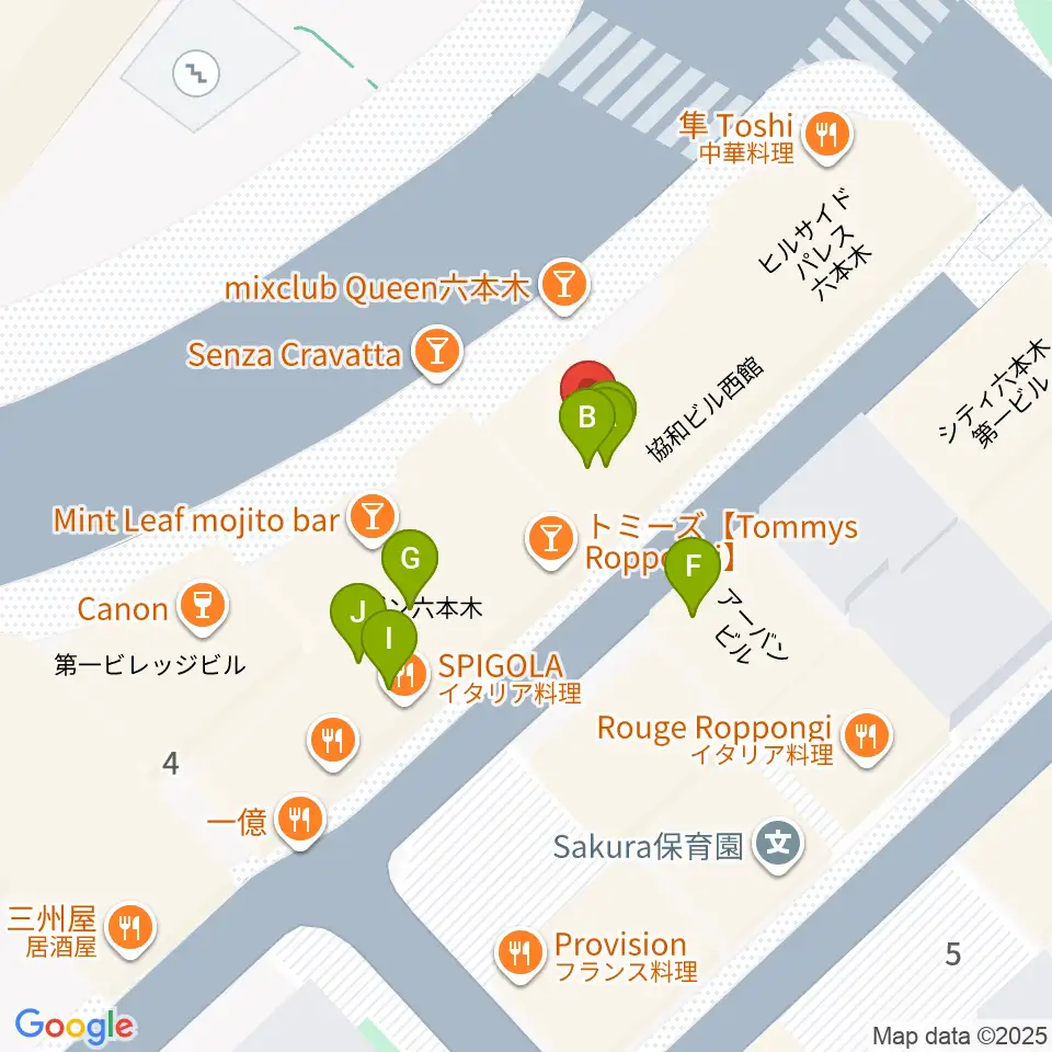 六本木ライブハウスＺ周辺のファミレス・ファーストフード一覧地図