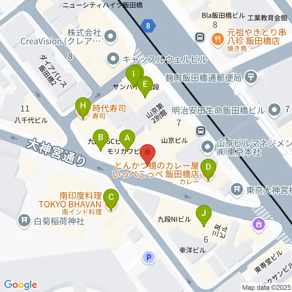 飯田橋スペースウィズ周辺のファミレス・ファーストフード一覧地図