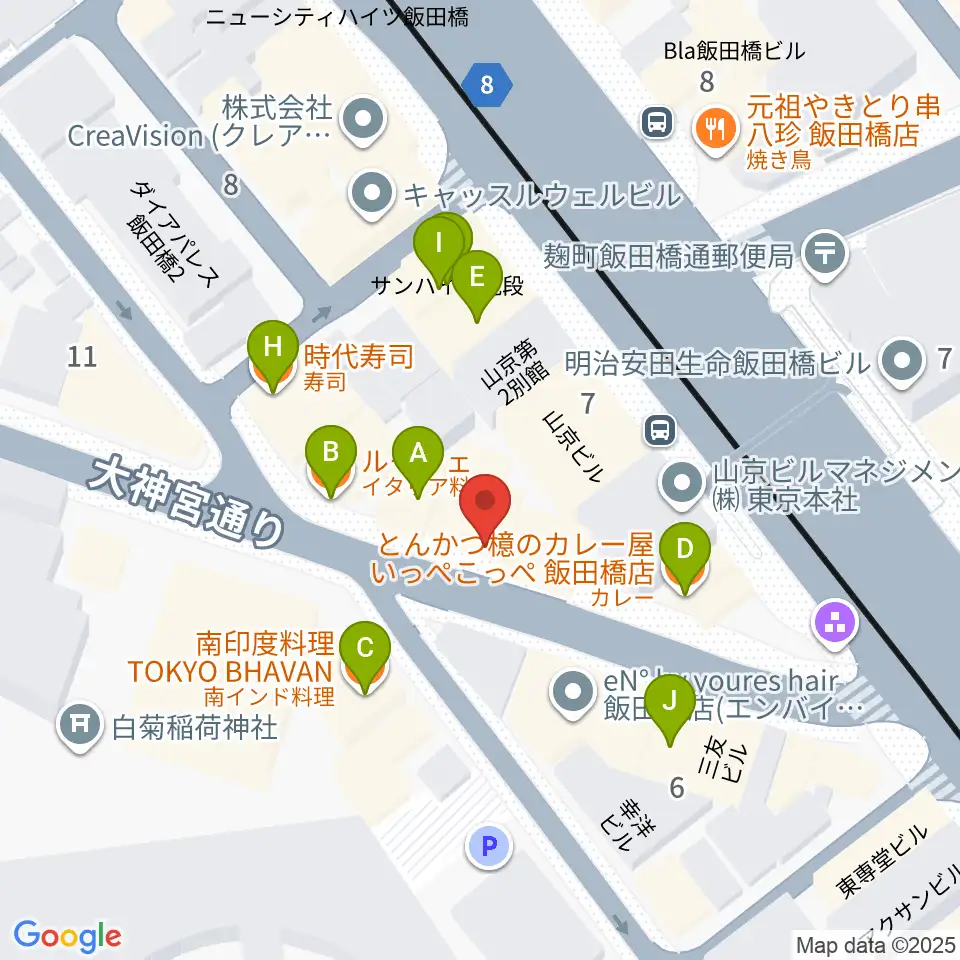 飯田橋スペースウィズ周辺のファミレス・ファーストフード一覧地図