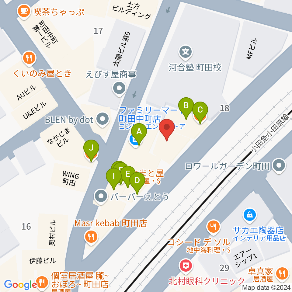 町田The Play House周辺のファミレス・ファーストフード一覧地図