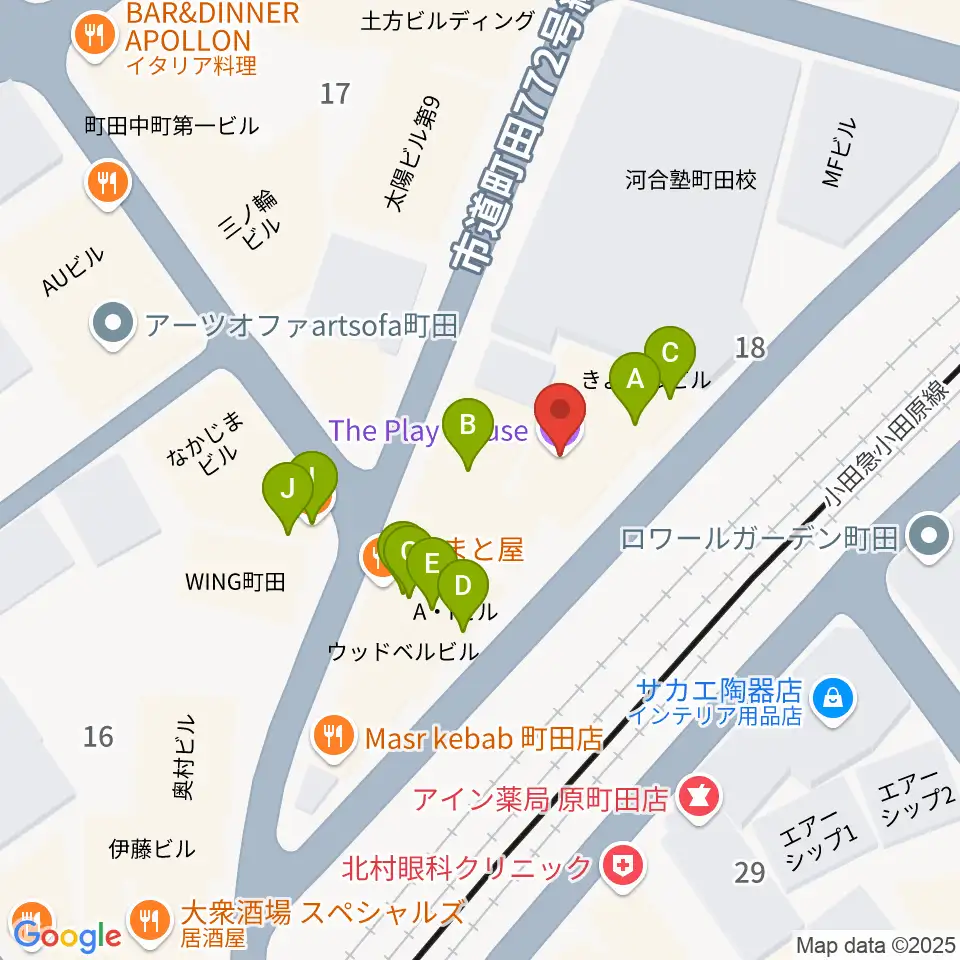 町田The Play House周辺のファミレス・ファーストフード一覧地図