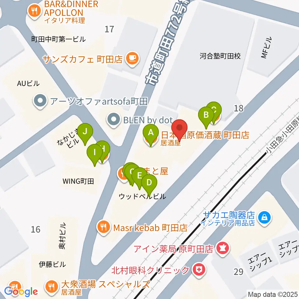 町田The Play House周辺のファミレス・ファーストフード一覧地図