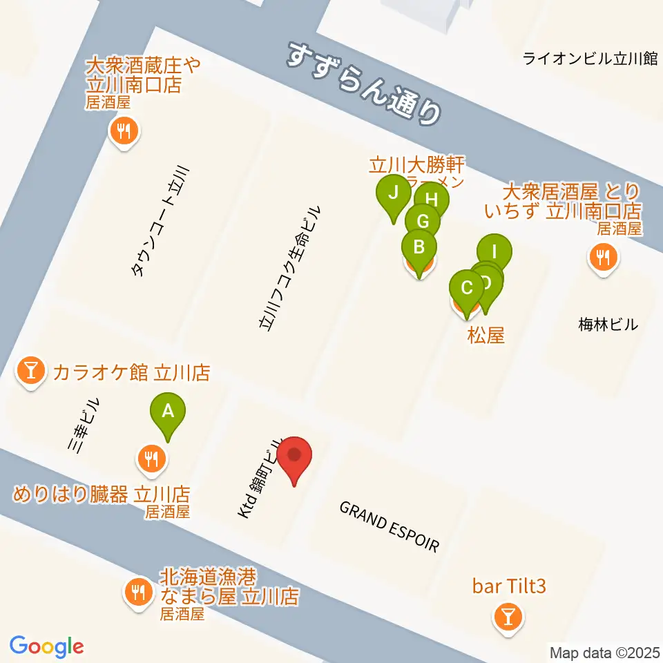 立川Heart Beat周辺のファミレス・ファーストフード一覧地図