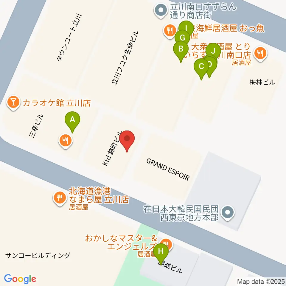 立川Heart Beat周辺のファミレス・ファーストフード一覧地図