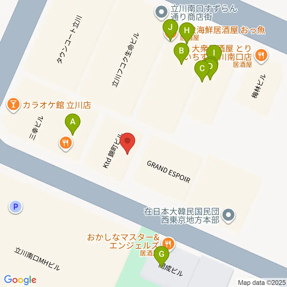 立川Heart Beat周辺のファミレス・ファーストフード一覧地図
