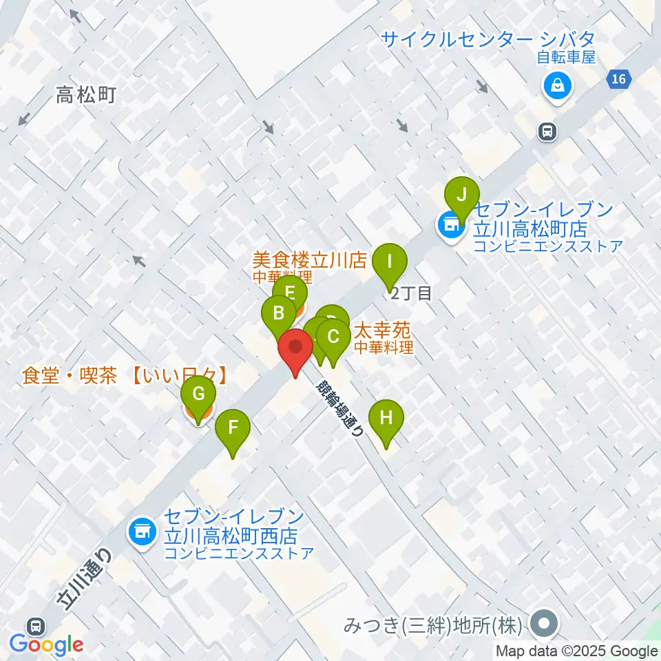 立川CRAZY JAM周辺のファミレス・ファーストフード一覧地図