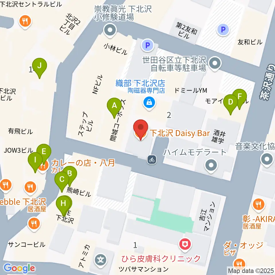下北沢デイジーバー周辺のファミレス・ファーストフード一覧地図
