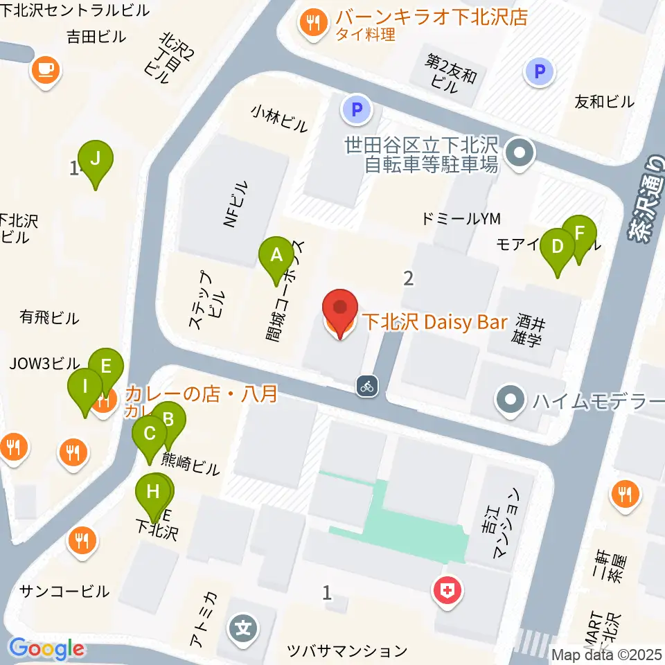 下北沢デイジーバー周辺のファミレス・ファーストフード一覧地図