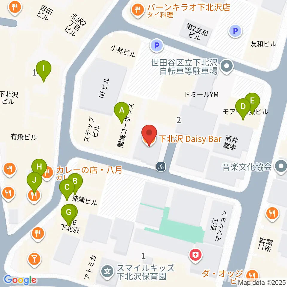 下北沢デイジーバー周辺のファミレス・ファーストフード一覧地図