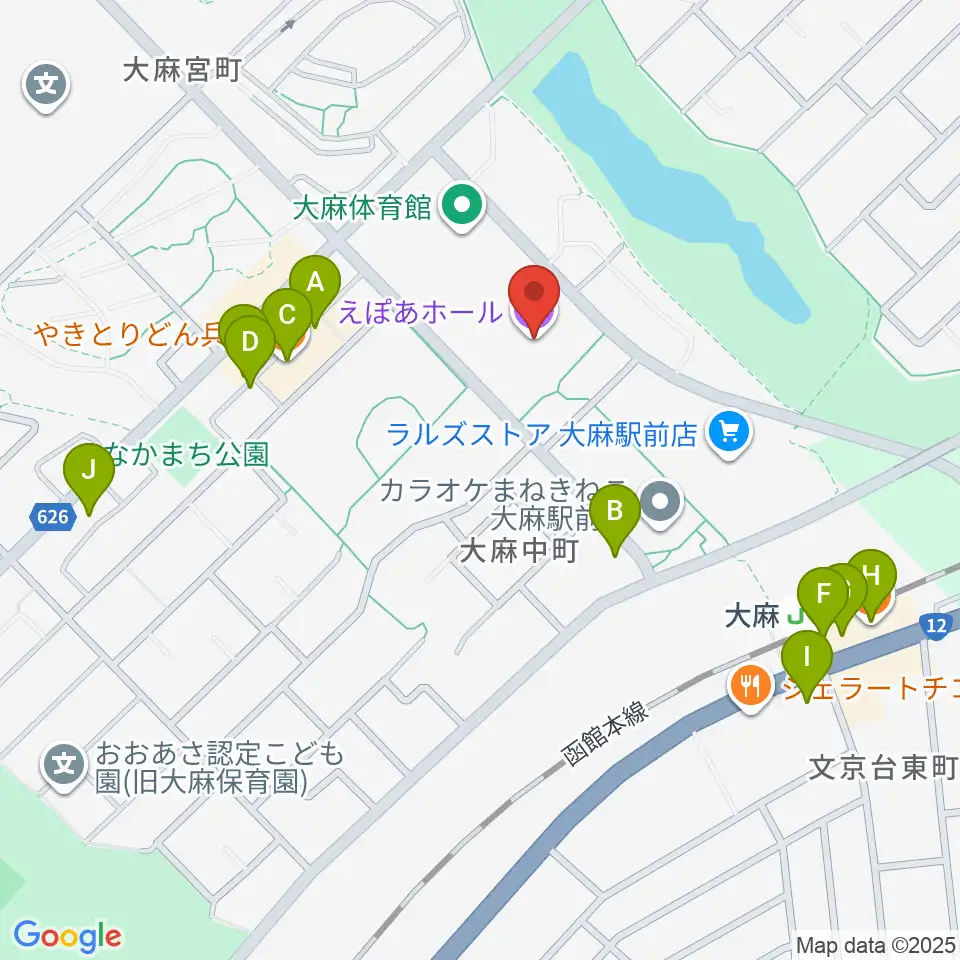 えぽあホール周辺のファミレス・ファーストフード一覧地図